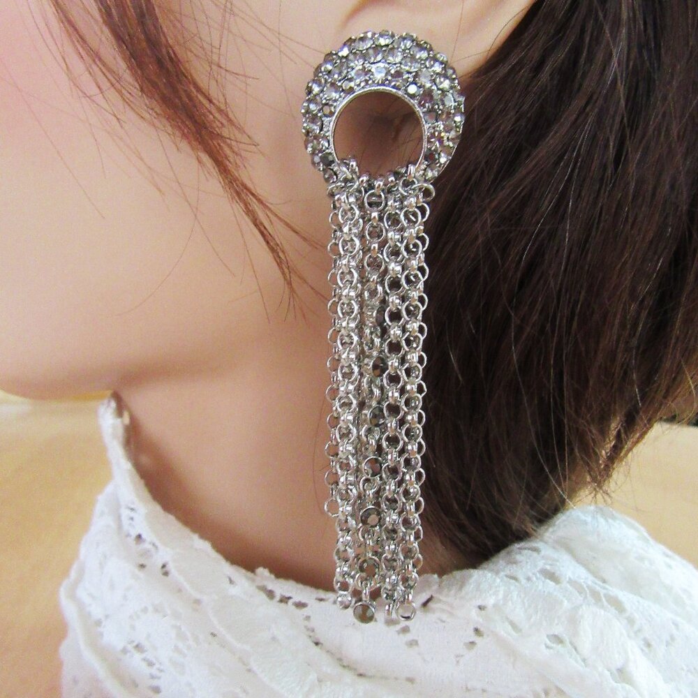 Mia Collection sparkling clear & gray rhinestone shoulder duster earrings